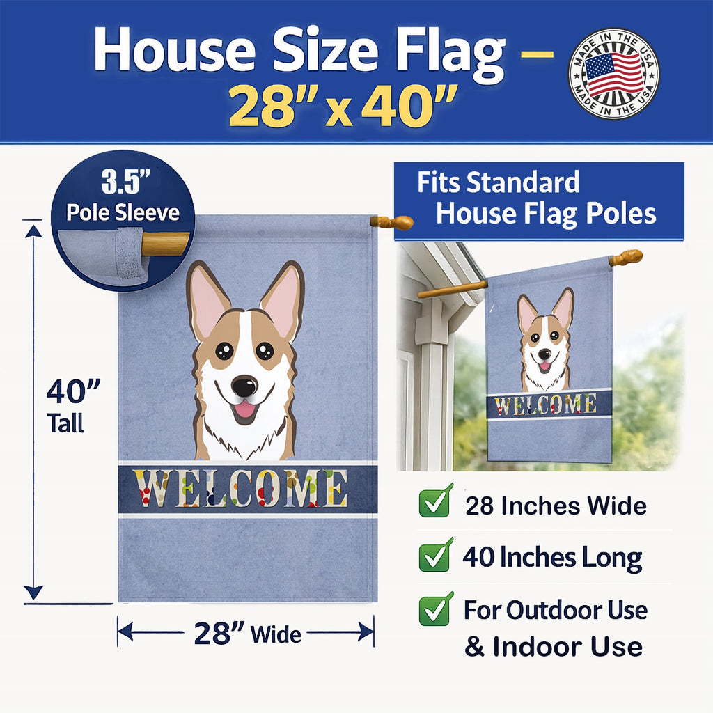 Sable Corgi Welcome House Flag 28x40 Porch Sleeve Pole Decorative Outside Yard Banner Artwork Wall Hanging, Polyester