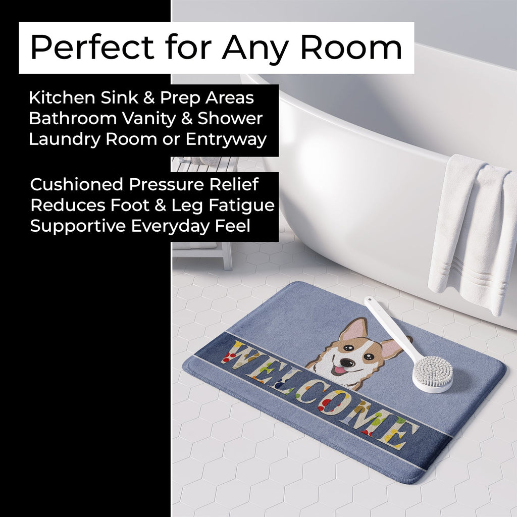 Sable Corgi Welcome Memory Foam Kitchen Mat Machine Washable Anti-Fatigue Cushion Comfort Bath or Kitchen Rug