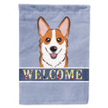 Red Corgi Welcome House Flag 28x40 Porch Sleeve Pole Decorative Outside Yard Banner Artwork Wall Hanging, Polyester