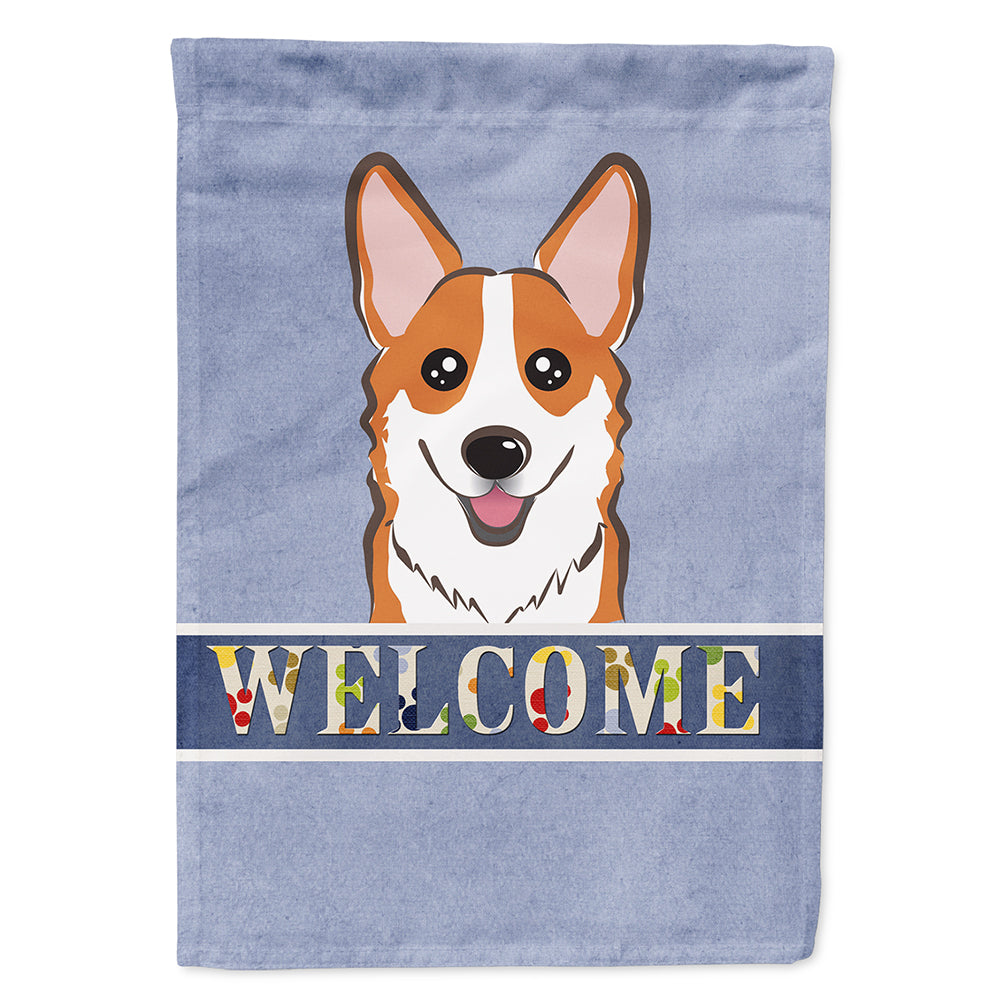 Red Corgi Welcome House Flag 28x40 Porch Sleeve Pole Decorative Outside Yard Banner Artwork Wall Hanging, Polyester