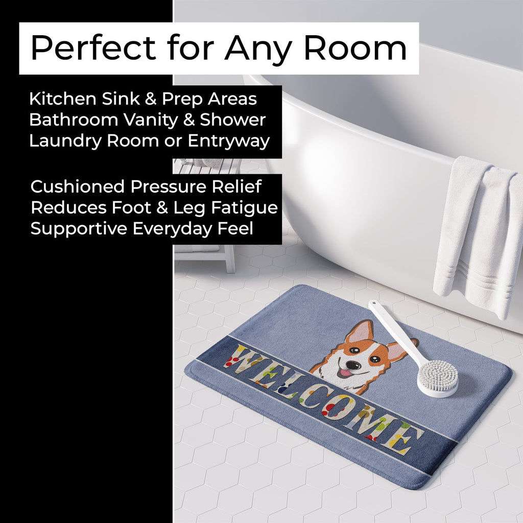 Red Corgi Welcome Memory Foam Kitchen Mat Machine Washable Anti-Fatigue Cushion Comfort Bath or Kitchen Rug