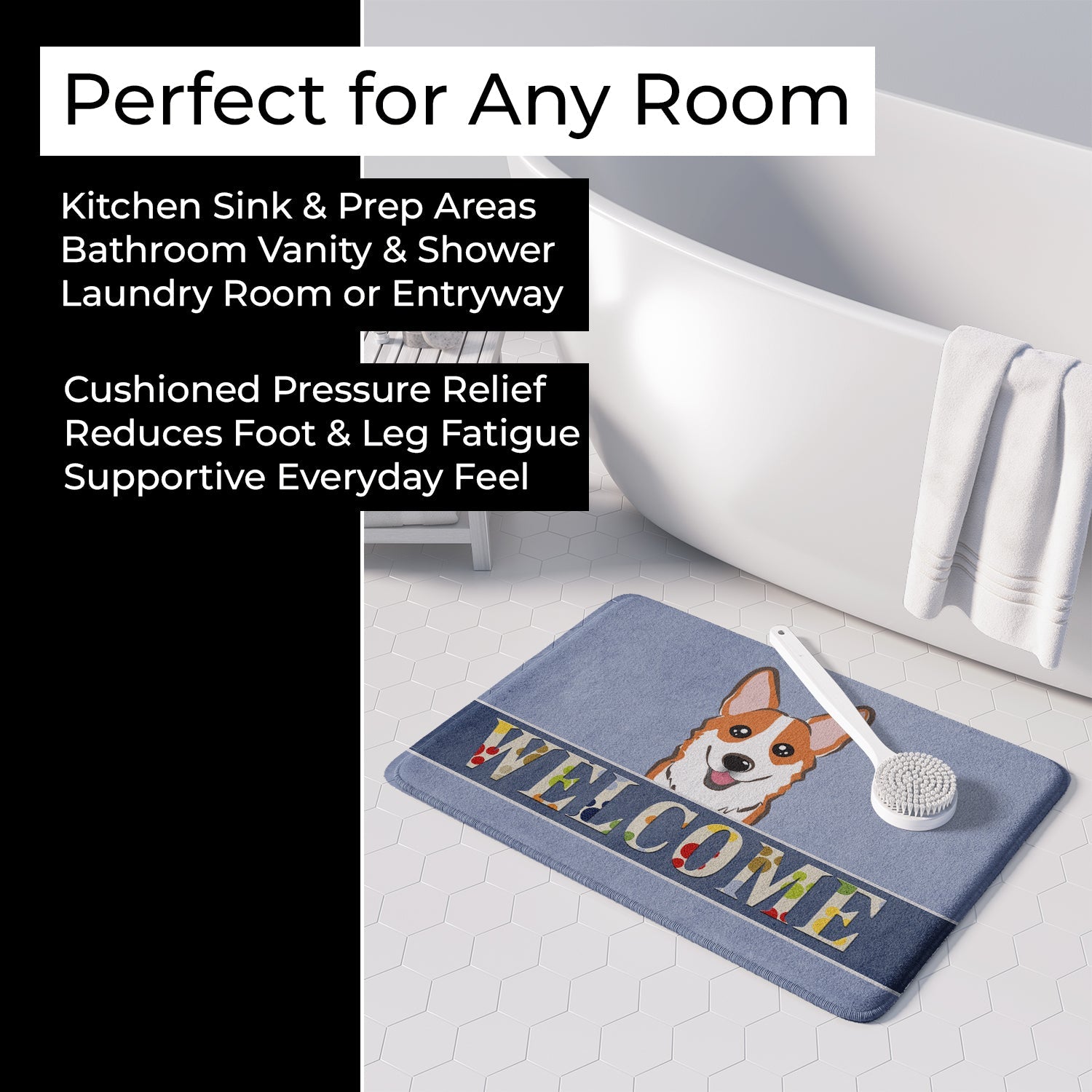 Red Corgi Welcome Memory Foam Kitchen Mat Machine Washable Anti-Fatigue Cushion Comfort Bath or Kitchen Rug