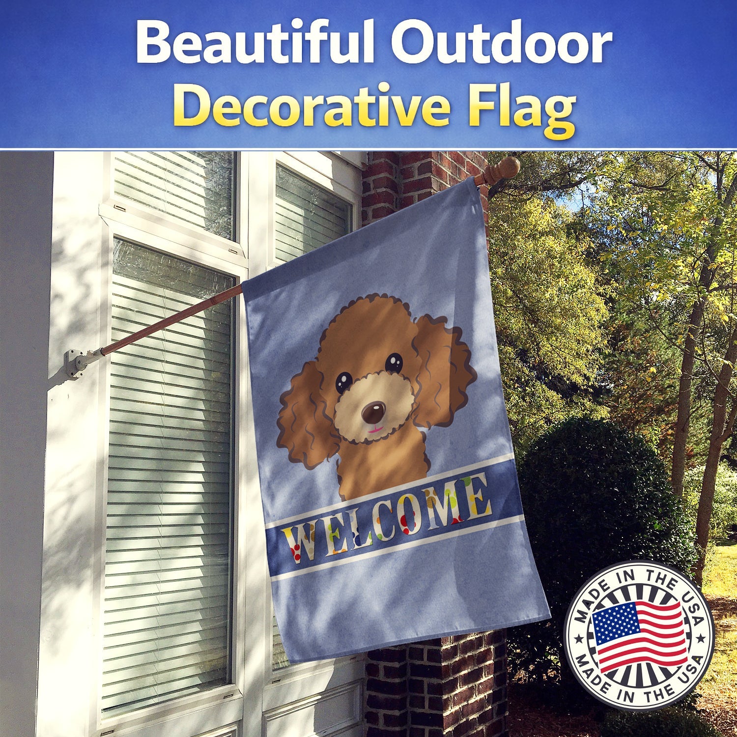 Chocolate Brown Poodle Welcome House Flag 28x40 Porch Sleeve Pole Decorative Outside Yard Banner Artwork Wall Hanging, Polyester
