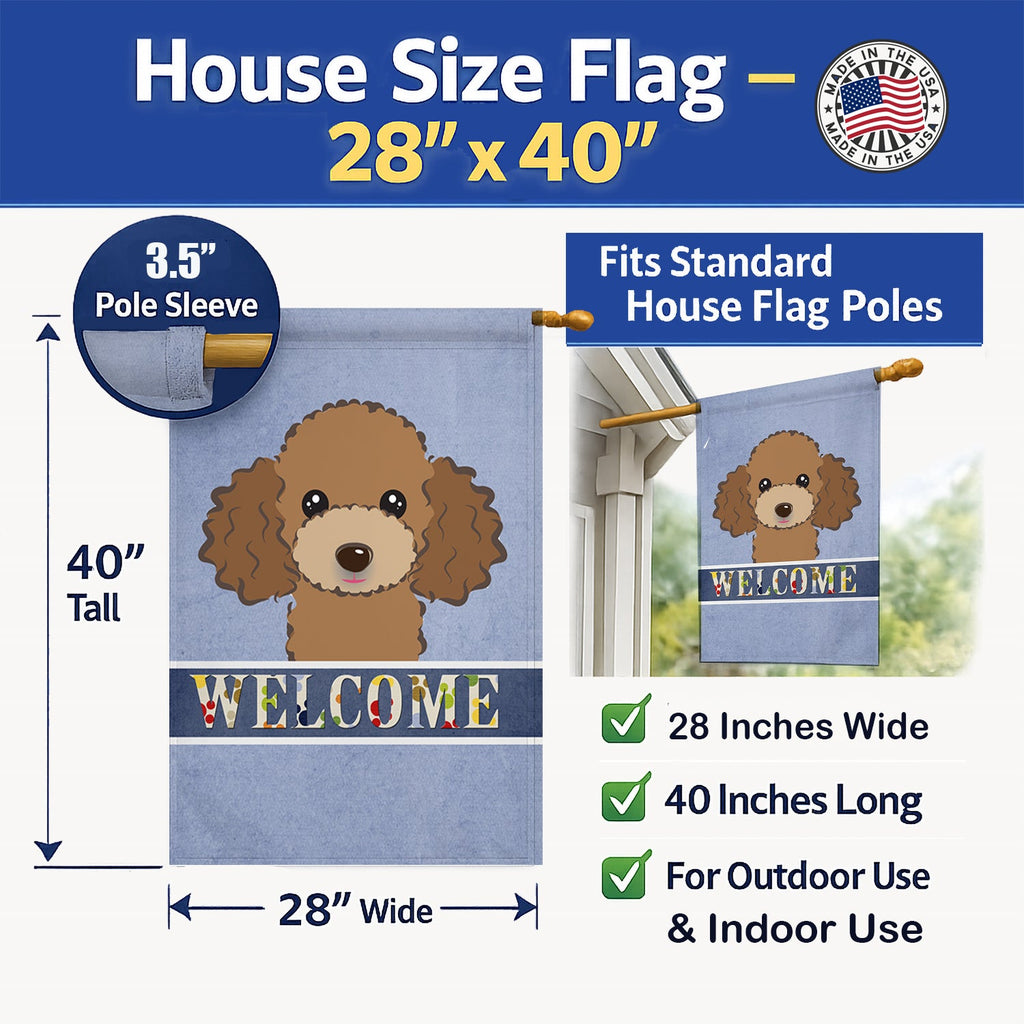 Chocolate Brown Poodle Welcome House Flag 28x40 Porch Sleeve Pole Decorative Outside Yard Banner Artwork Wall Hanging, Polyester