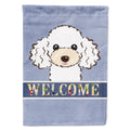 White Poodle Welcome House Flag 28x40 Porch Sleeve Pole Decorative Outside Yard Banner Artwork Wall Hanging, Polyester