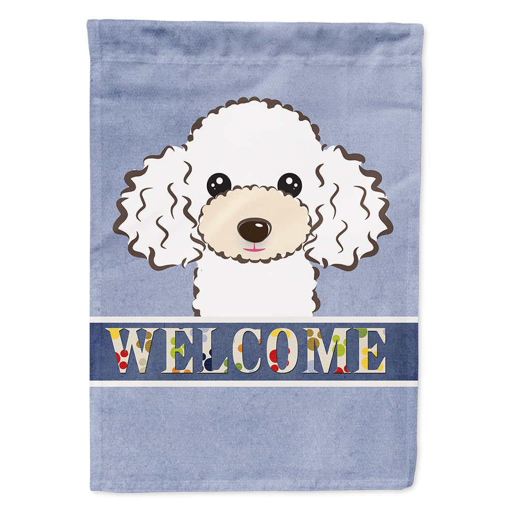 White Poodle Welcome House Flag 28x40 Porch Sleeve Pole Decorative Outside Yard Banner Artwork Wall Hanging, Polyester