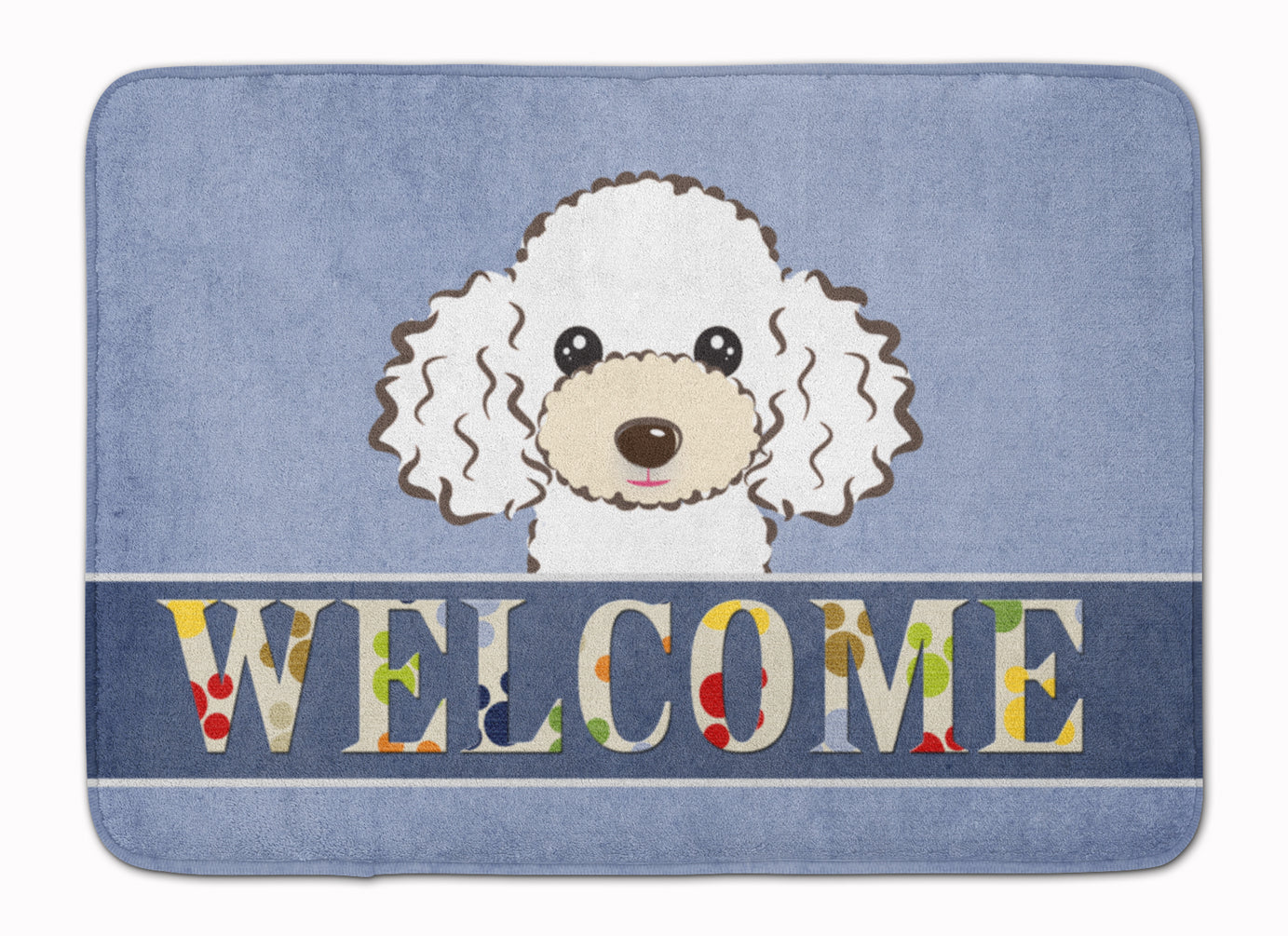 White Poodle Welcome Memory Foam Kitchen Mat Machine Washable Anti-Fatigue Cushion Comfort Bath or Kitchen Rug