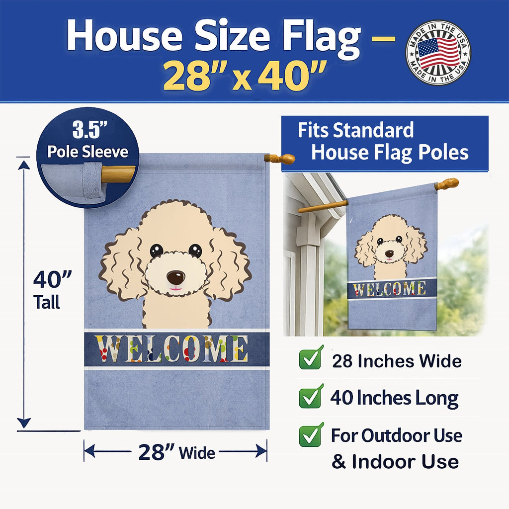 Buff Poodle Welcome House Flag 28x40 Porch Sleeve Pole Decorative Outside Yard Banner Artwork Wall Hanging, Polyester