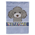 Silver Gray Poodle Welcome House Flag 28x40 Porch Sleeve Pole Decorative Outside Yard Banner Artwork Wall Hanging, Polyester