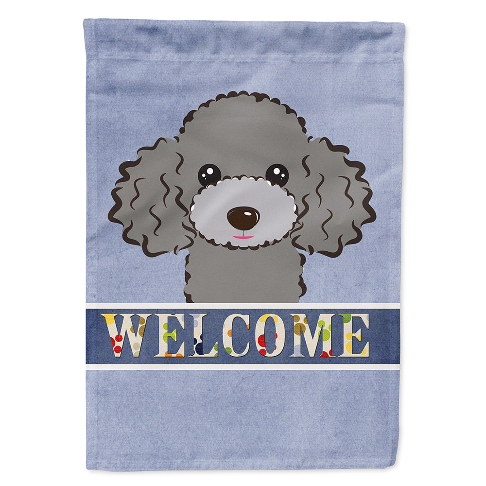 Silver Gray Poodle Welcome House Flag 28x40 Porch Sleeve Pole Decorative Outside Yard Banner Artwork Wall Hanging, Polyester