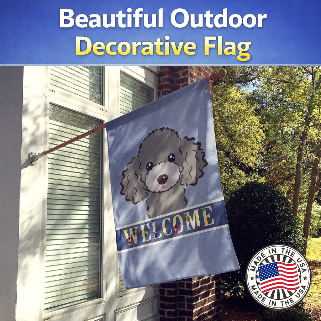 Silver Gray Poodle Welcome House Flag 28x40 Porch Sleeve Pole Decorative Outside Yard Banner Artwork Wall Hanging, Polyester