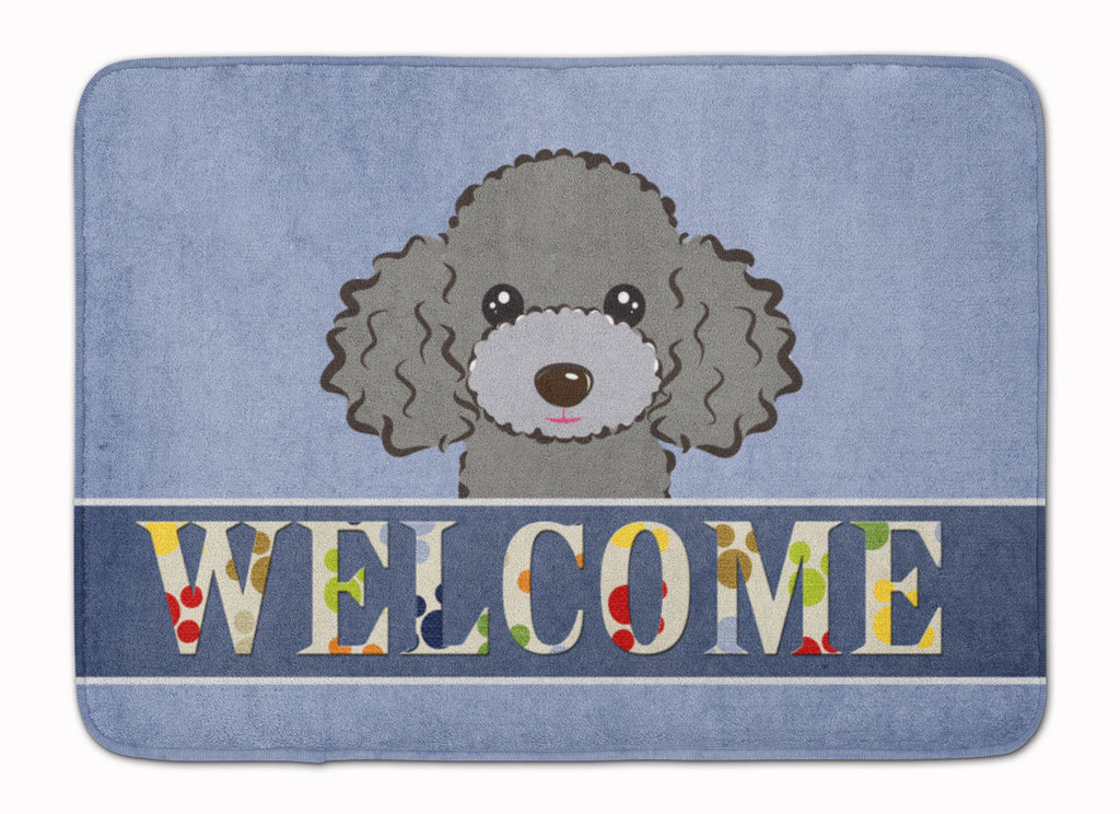 Silver Gray Poodle Welcome Memory Foam Kitchen Mat Machine Washable Anti-Fatigue Cushion Comfort Bath or Kitchen Rug