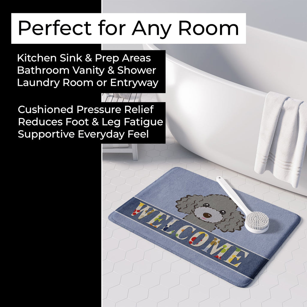 Silver Gray Poodle Welcome Memory Foam Kitchen Mat Machine Washable Anti-Fatigue Cushion Comfort Bath or Kitchen Rug