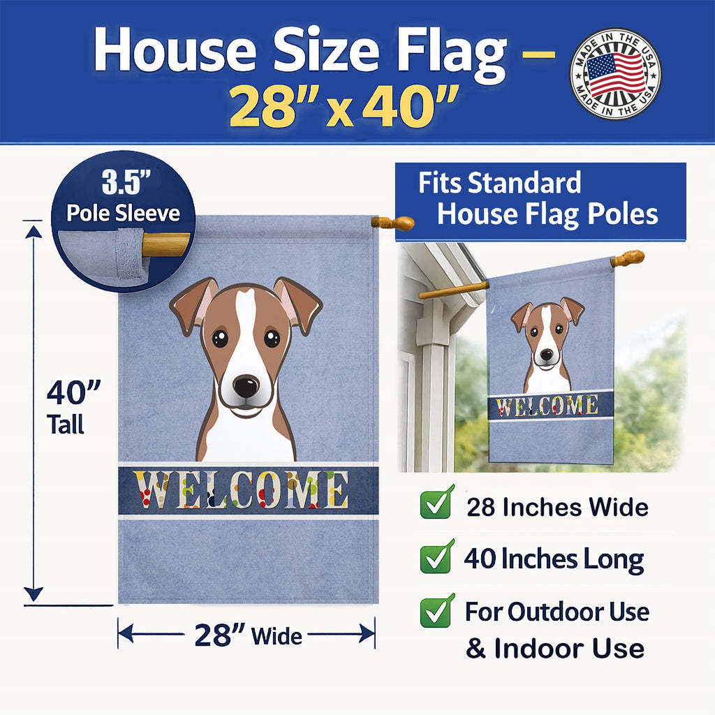 Jack Russell Terrier Welcome House Flag 28x40 Porch Sleeve Pole Decorative Outside Yard Banner Artwork Wall Hanging, Polyester