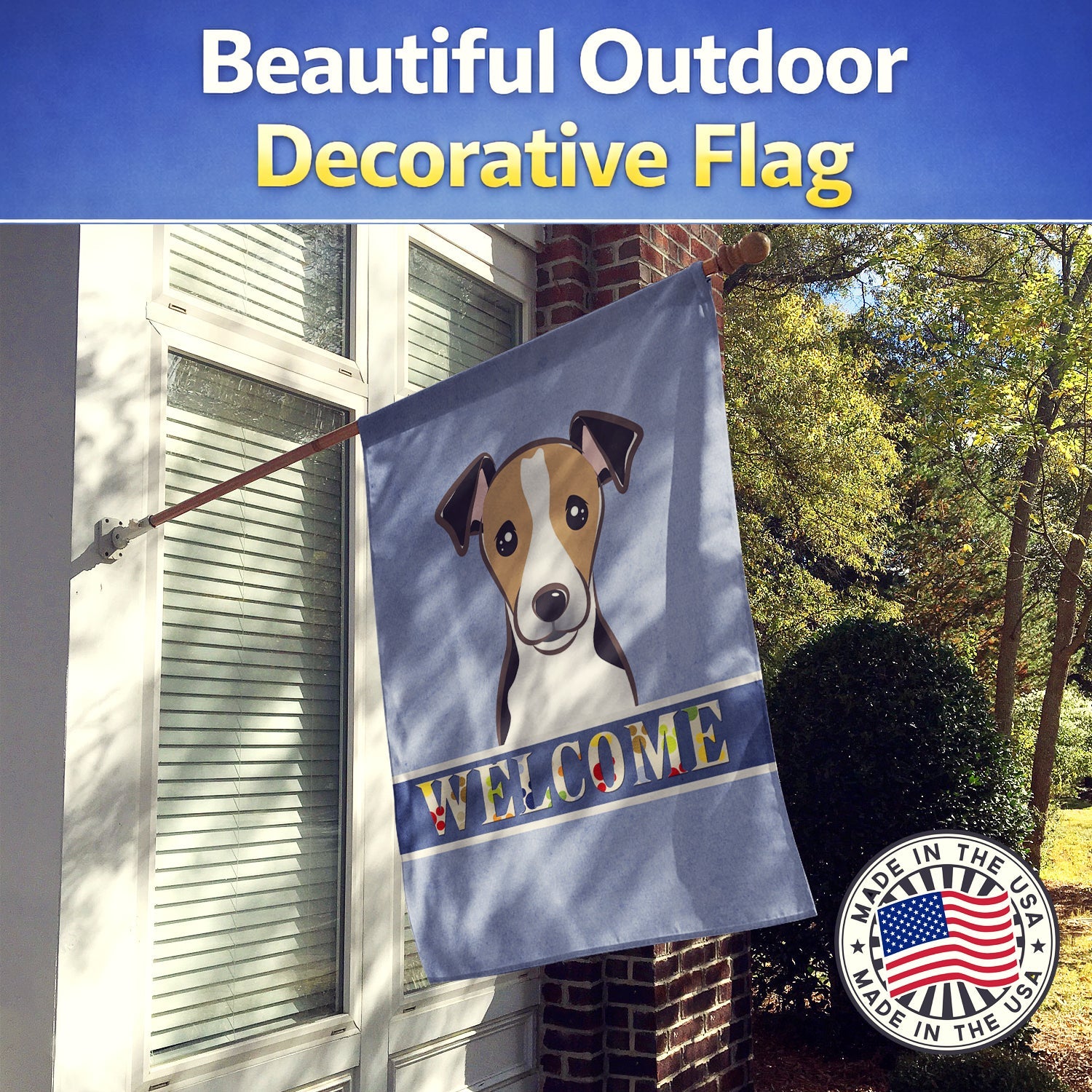 Jack Russell Terrier Welcome House Flag 28x40 Porch Sleeve Pole Decorative Outside Yard Banner Artwork Wall Hanging, Polyester