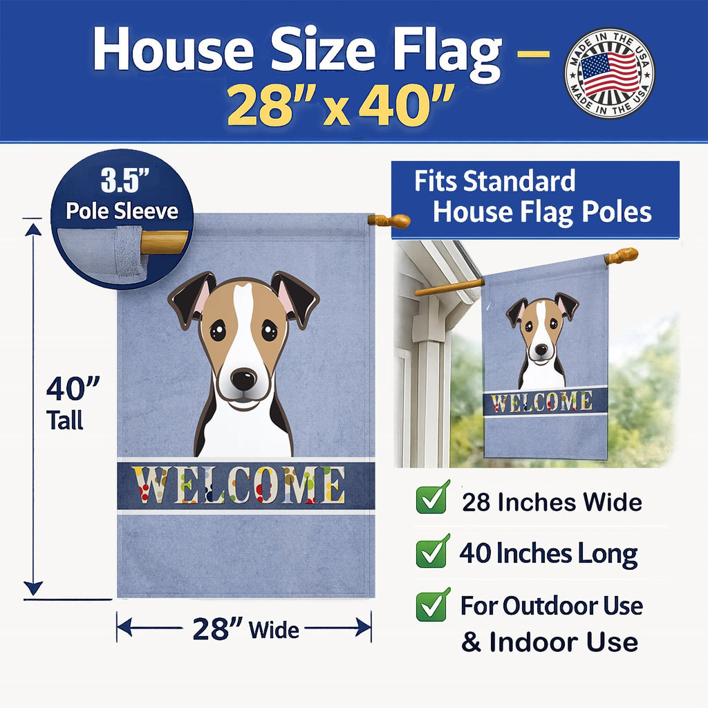 Jack Russell Terrier Welcome House Flag 28x40 Porch Sleeve Pole Decorative Outside Yard Banner Artwork Wall Hanging, Polyester