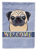 Fawn Pug Welcome House Flag 28x40 Porch Sleeve Pole Decorative Outside Yard Banner Artwork Wall Hanging, Polyester