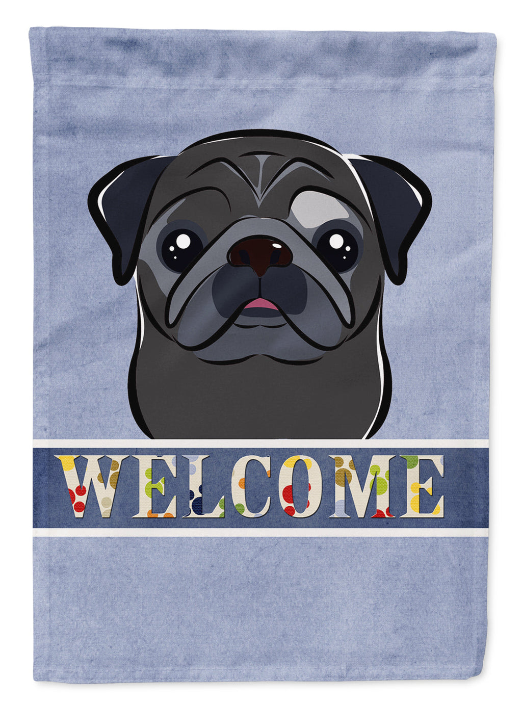 Black Pug Welcome House Flag 28x40 Porch Sleeve Pole Decorative Outside Yard Banner Artwork Wall Hanging, Polyester