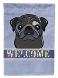 Black Pug Welcome House Flag 28x40 Porch Sleeve Pole Decorative Outside Yard Banner Artwork Wall Hanging, Polyester