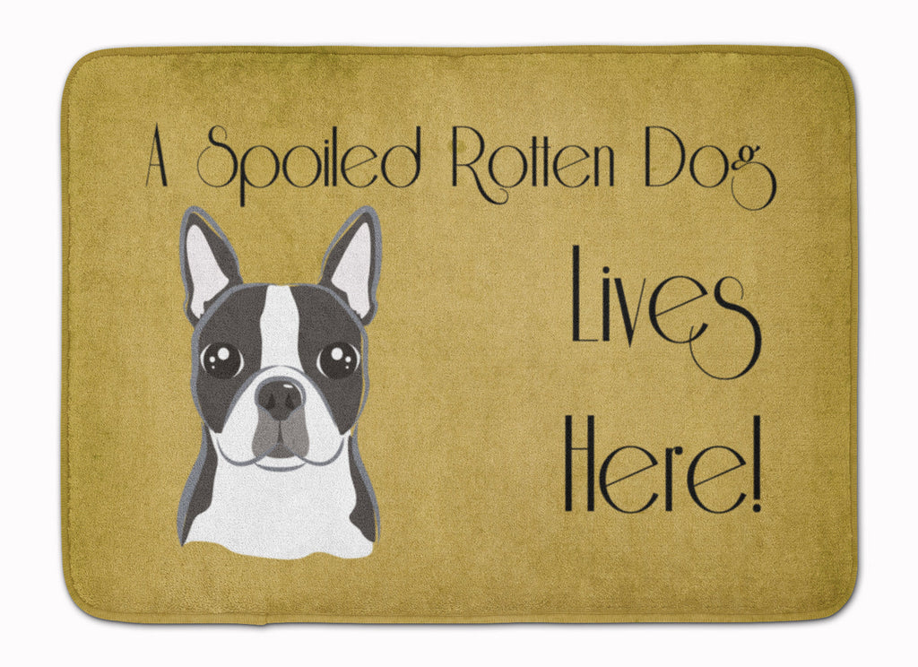Boston Terrier Spoiled Dog Lives Here Memory Foam Kitchen Mat Machine Washable Anti-Fatigue Cushion Comfort Bath or Kitchen Rug