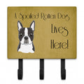 Boston Terrier Spoiled Dog Lives Here Leash or Key Holder Wall Hooks, Coat Rack Wall Mount, for Hanging Keys, Towels, Aprons, Leashes