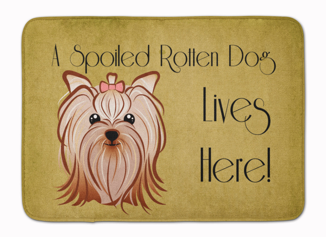 Yorkie Yorkishire Terrier Spoiled Dog Lives Here Memory Foam Kitchen Mat Machine Washable Anti-Fatigue Cushion Comfort Bath or Kitchen Rug