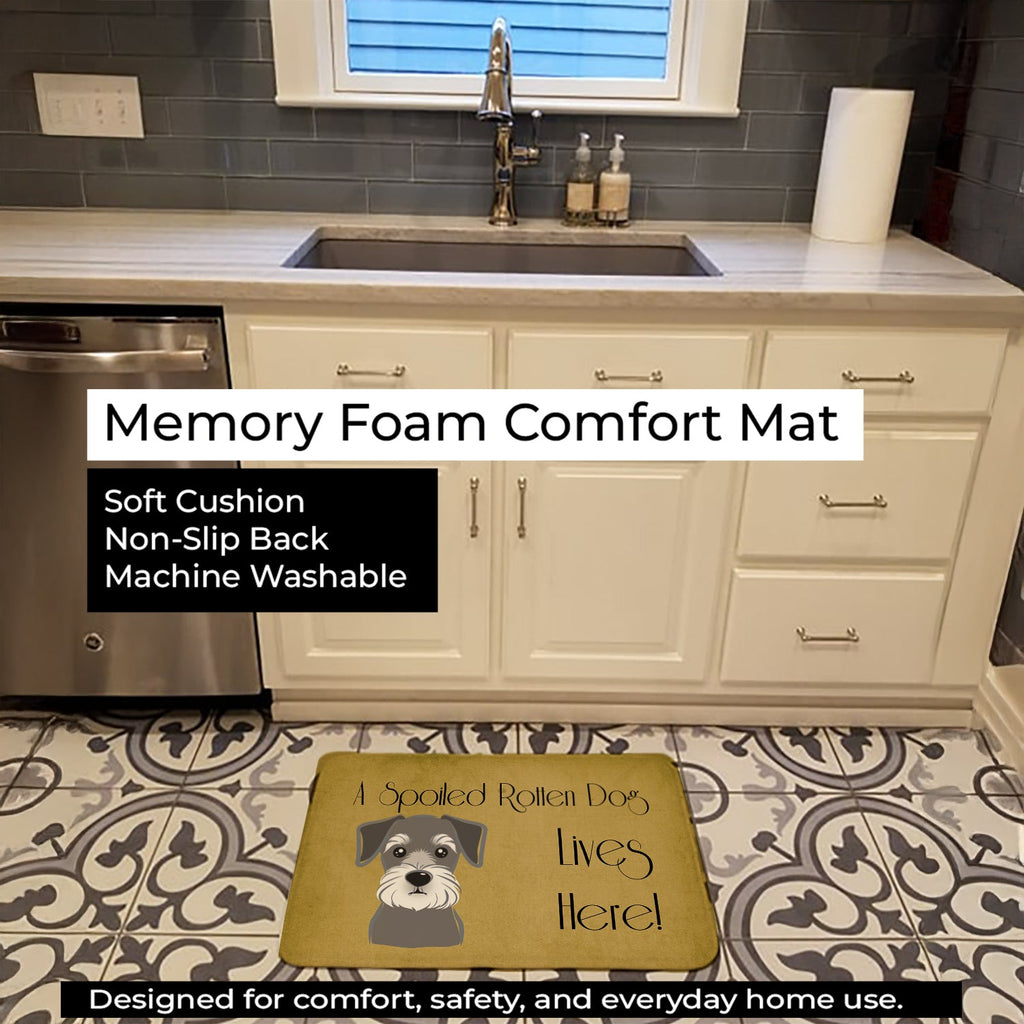 Schnauzer Spoiled Dog Lives Here Memory Foam Kitchen Mat Machine Washable Anti-Fatigue Cushion Comfort Bath or Kitchen Rug