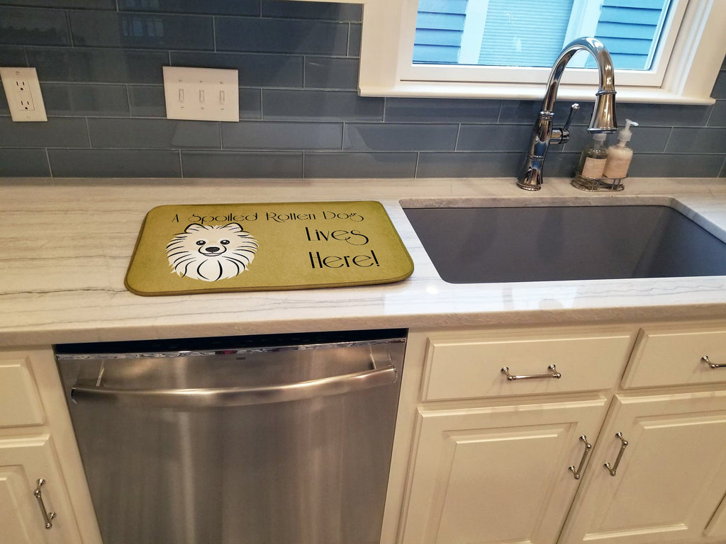 Pomeranian Spoiled Dog Lives Here Dish Drying Mat Absorbent Dish Drying Mat Pad for Kitchen Counter Dish Drainer Mat for Countertop, 14 x 21", Multicolor