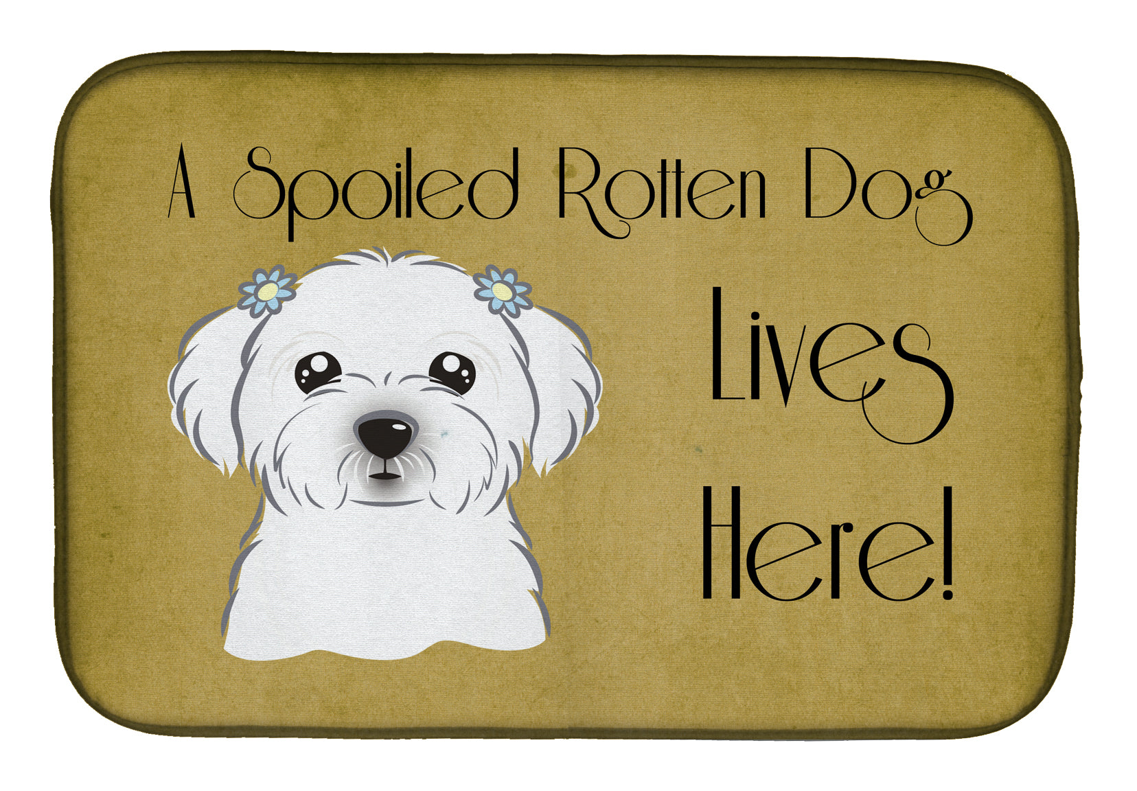 Maltese Spoiled Dog Lives Here Dish Drying Mat Absorbent Dish Drying Mat Pad for Kitchen Counter Dish Drainer Mat for Countertop, 14 x 21", Multicolor