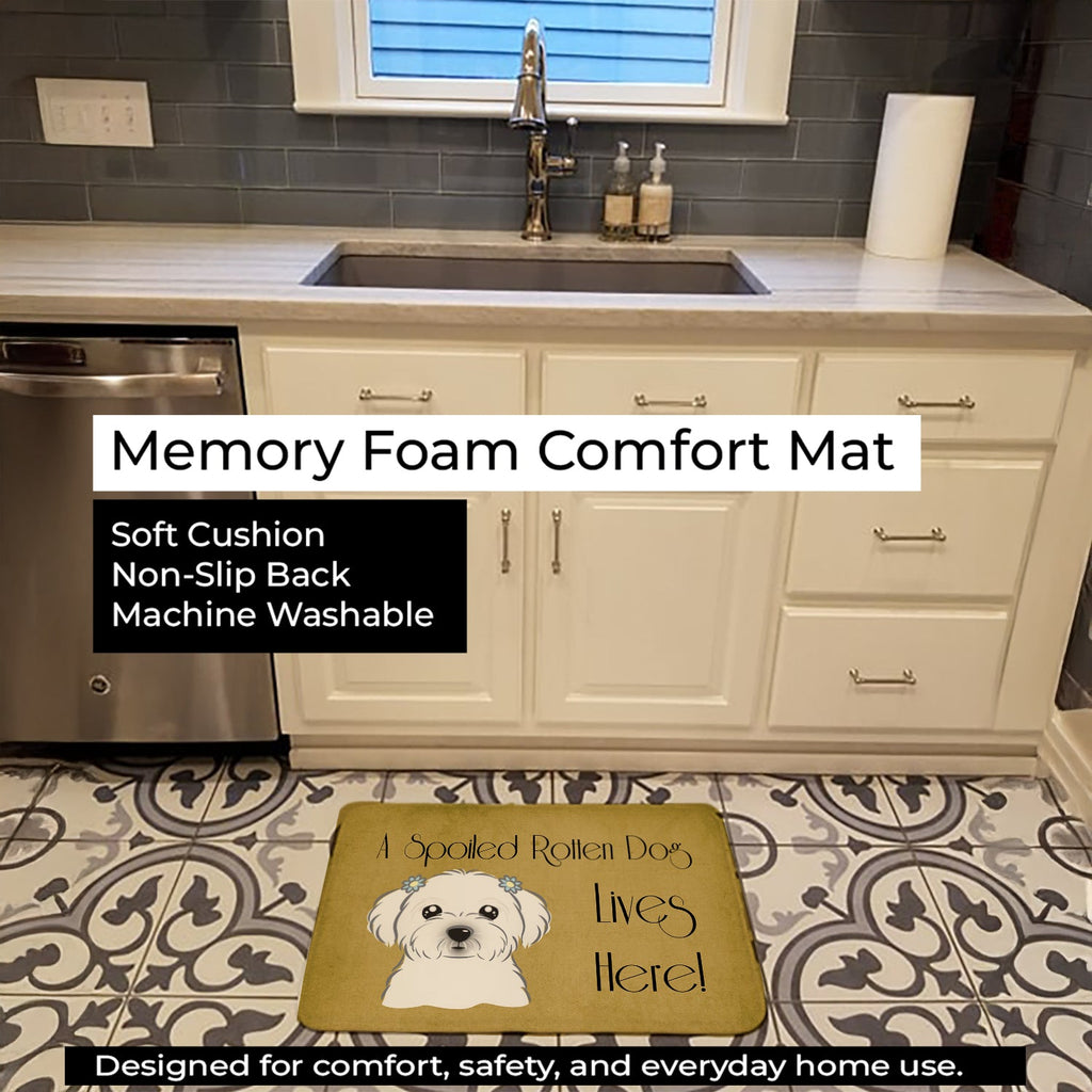 Maltese Spoiled Dog Lives Here Memory Foam Kitchen Mat Machine Washable Anti-Fatigue Cushion Comfort Bath or Kitchen Rug