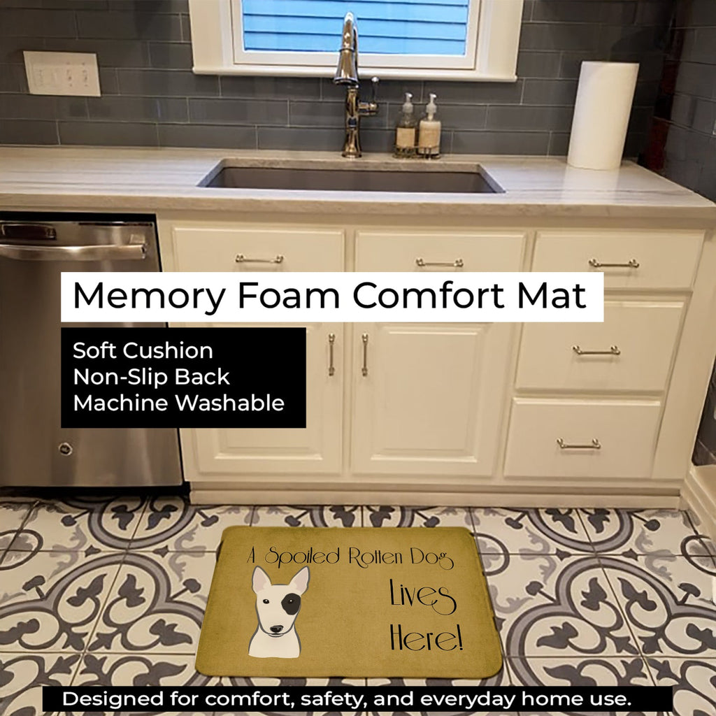 Bull Terrier Spoiled Dog Lives Here Memory Foam Kitchen Mat Machine Washable Anti-Fatigue Cushion Comfort Bath or Kitchen Rug
