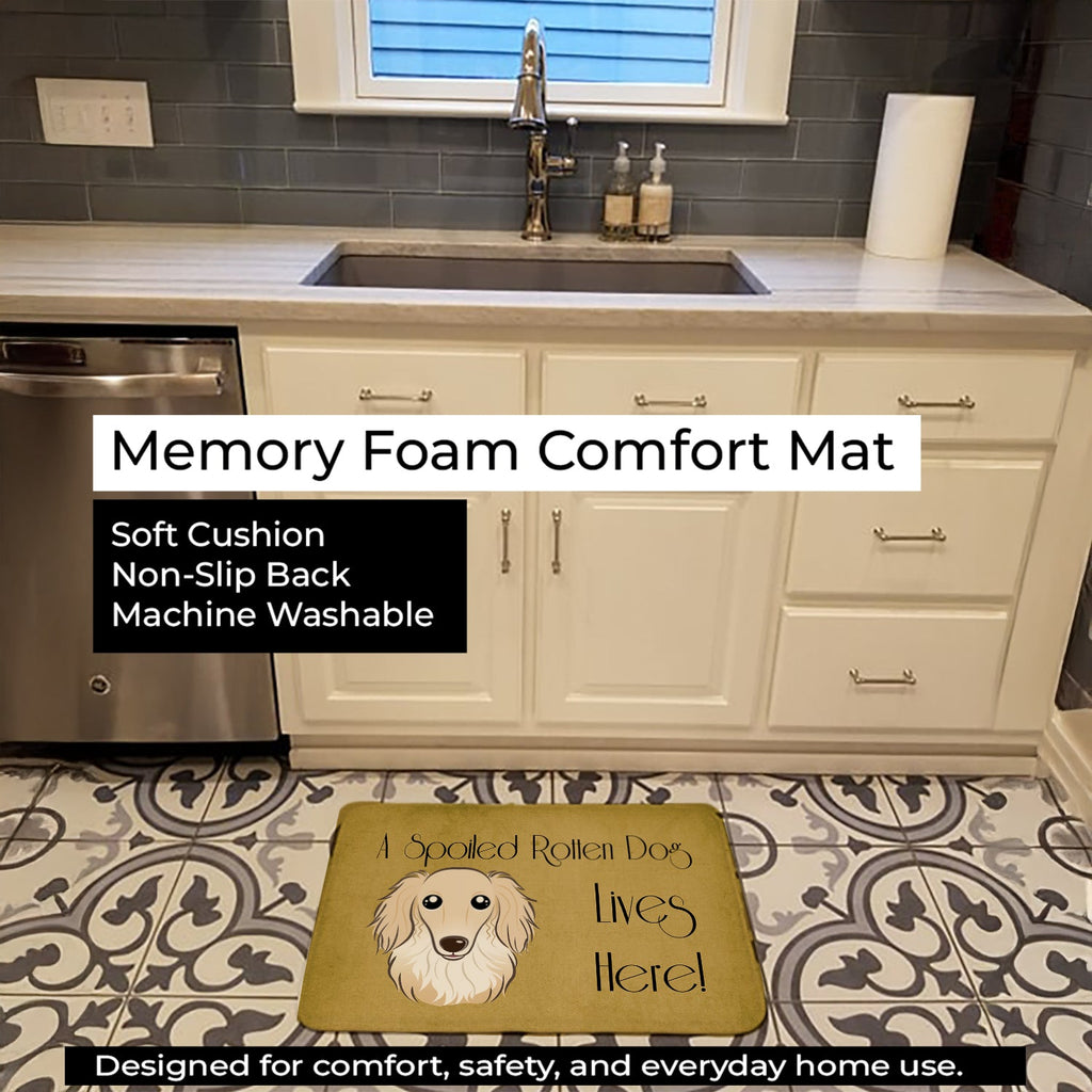 Longhair Creme Dachshund Spoiled Dog Lives Here Memory Foam Kitchen Mat Machine Washable Anti-Fatigue Cushion Comfort Bath or Kitchen Rug