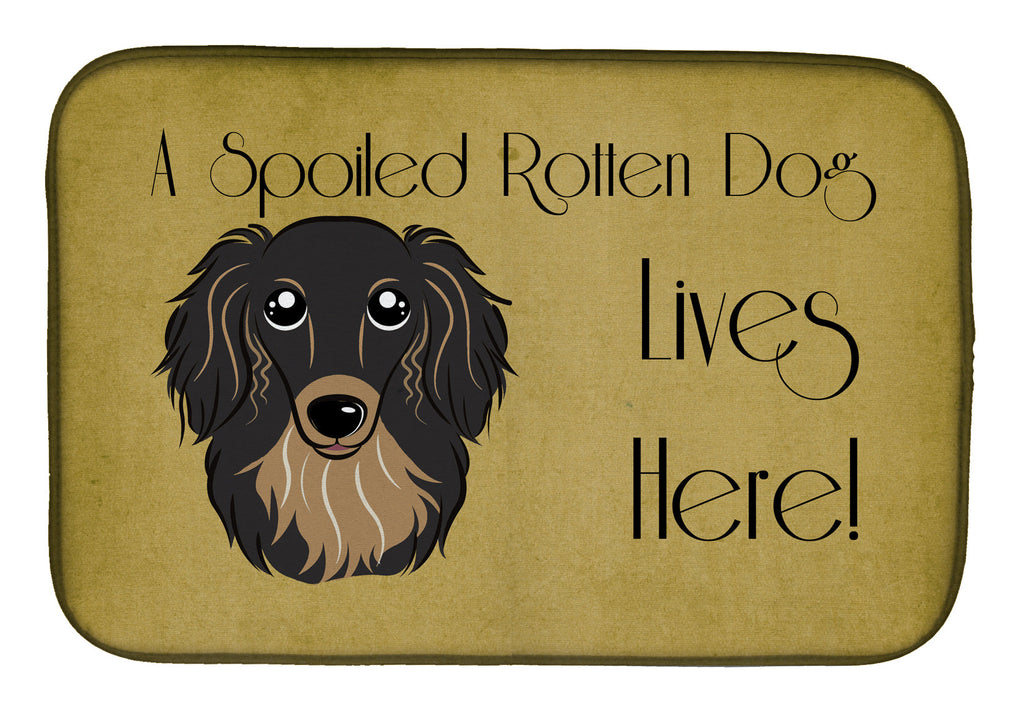 Longhair Black and Tan Dachshund Spoiled Dog Lives Here Dish Drying Mat Absorbent Dish Drying Mat Pad for Kitchen Counter Dish Drainer Mat for Countertop, 14 x 21", Multicolor