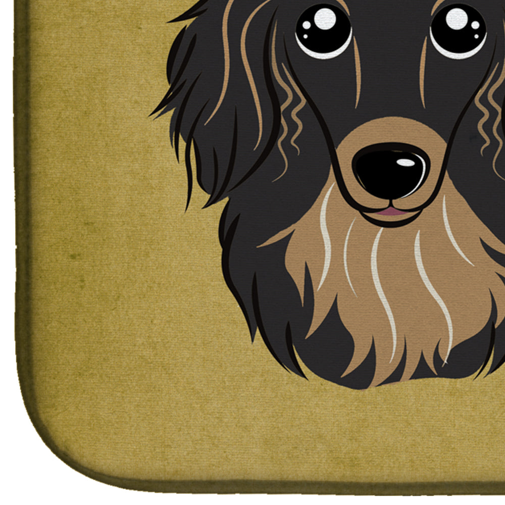 Longhair Black and Tan Dachshund Spoiled Dog Lives Here Dish Drying Mat Absorbent Dish Drying Mat Pad for Kitchen Counter Dish Drainer Mat for Countertop, 14 x 21", Multicolor