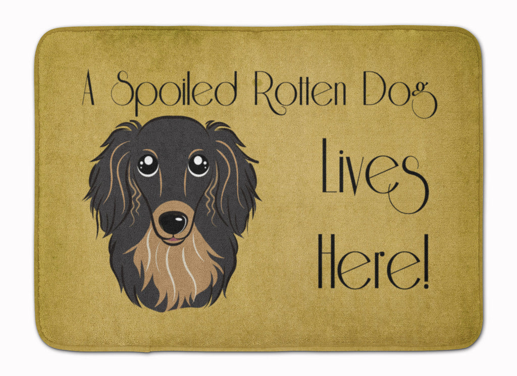 Longhair Black and Tan Dachshund Spoiled Dog Lives Here Memory Foam Kitchen Mat Machine Washable Anti-Fatigue Cushion Comfort Bath or Kitchen Rug