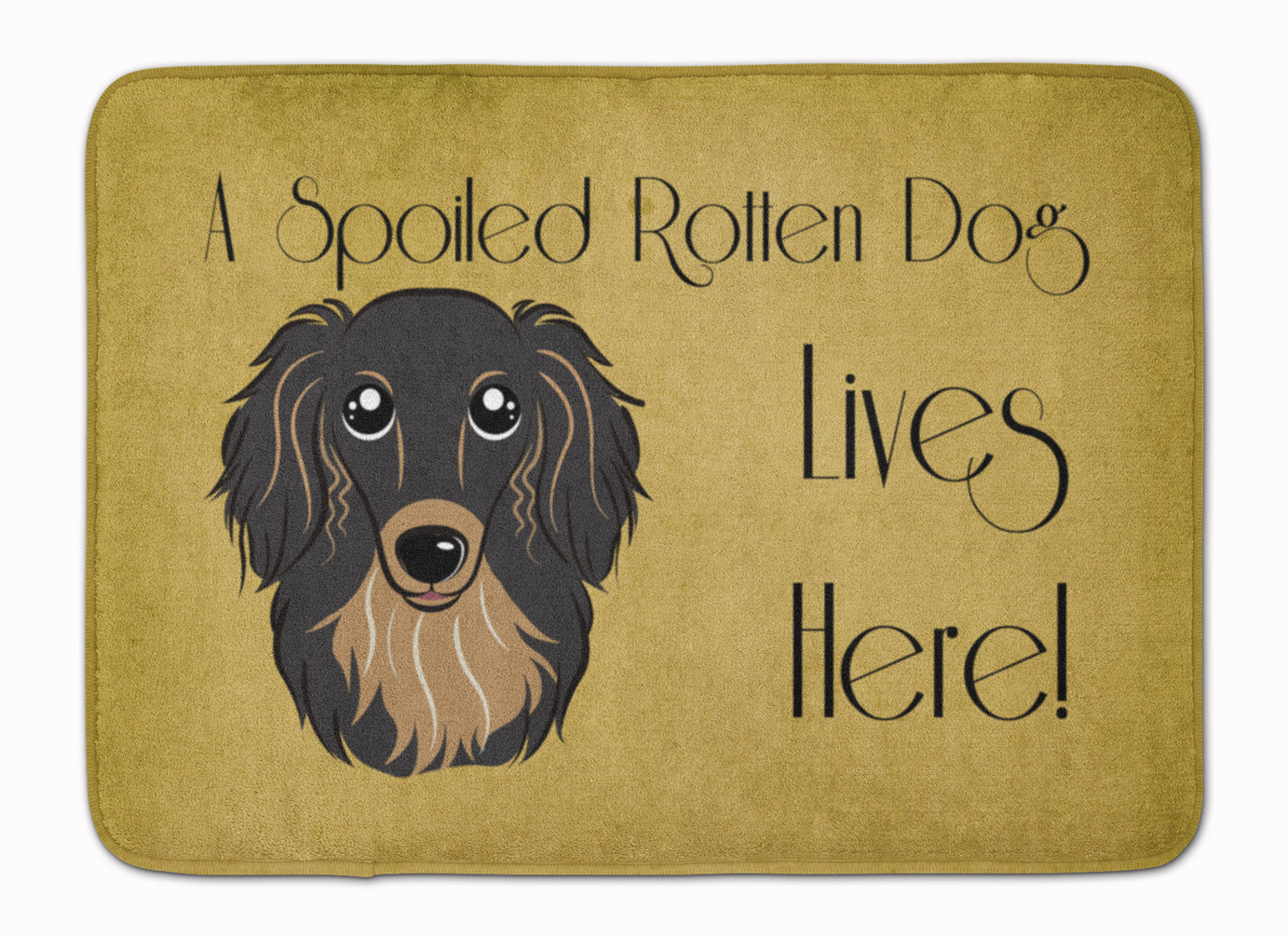 Longhair Black and Tan Dachshund Spoiled Dog Lives Here Memory Foam Kitchen Mat Machine Washable Anti-Fatigue Cushion Comfort Bath or Kitchen Rug