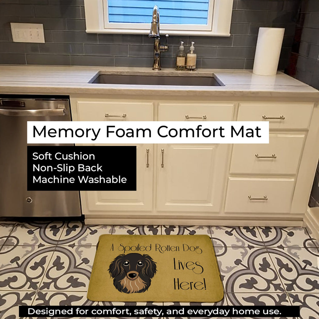 Longhair Black and Tan Dachshund Spoiled Dog Lives Here Memory Foam Kitchen Mat Machine Washable Anti-Fatigue Cushion Comfort Bath or Kitchen Rug