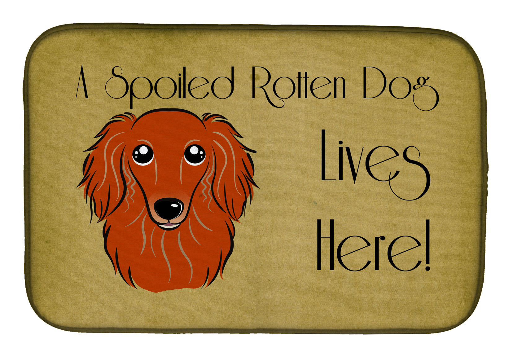 Longhair Red Dachshund Spoiled Dog Lives Here Dish Drying Mat Absorbent Dish Drying Mat Pad for Kitchen Counter Dish Drainer Mat for Countertop, 14 x 21", Multicolor