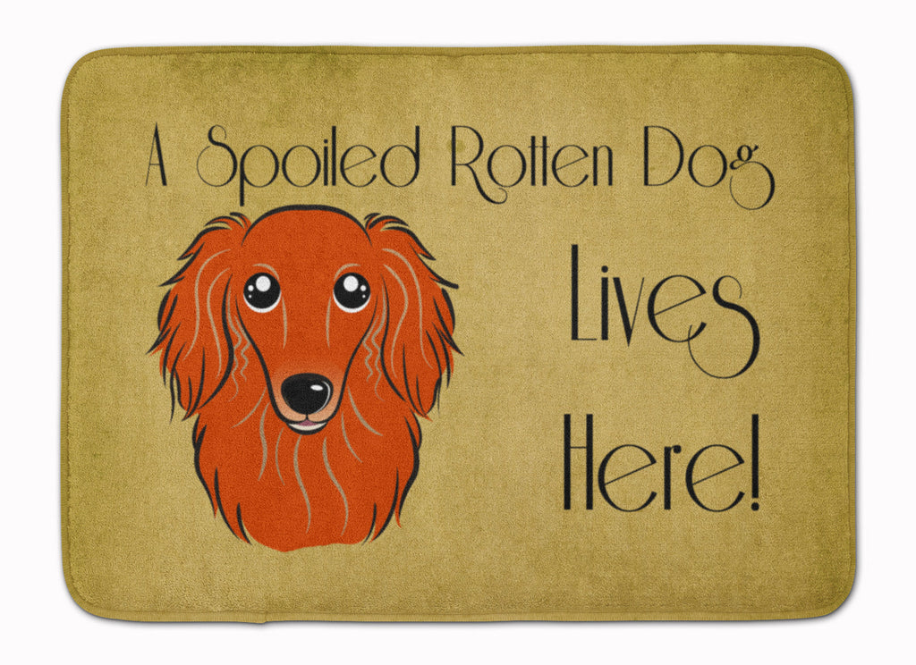 Longhair Red Dachshund Spoiled Dog Lives Here Memory Foam Kitchen Mat Machine Washable Anti-Fatigue Cushion Comfort Bath or Kitchen Rug