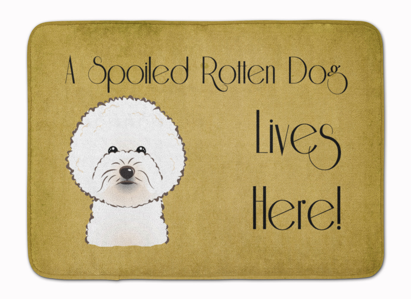 Bichon Frise Spoiled Dog Lives Here Memory Foam Kitchen Mat Machine Washable Anti-Fatigue Cushion Comfort Bath or Kitchen Rug