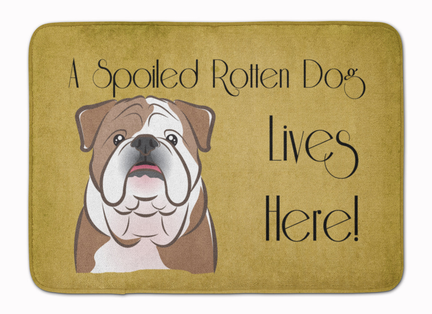 English Bulldog  Spoiled Dog Lives Here Memory Foam Kitchen Mat Machine Washable Anti-Fatigue Cushion Comfort Bath or Kitchen Rug