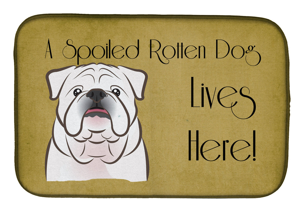 White English Bulldog  Spoiled Dog Lives Here Dish Drying Mat Absorbent Dish Drying Mat Pad for Kitchen Counter Dish Drainer Mat for Countertop, 14 x 21", Multicolor