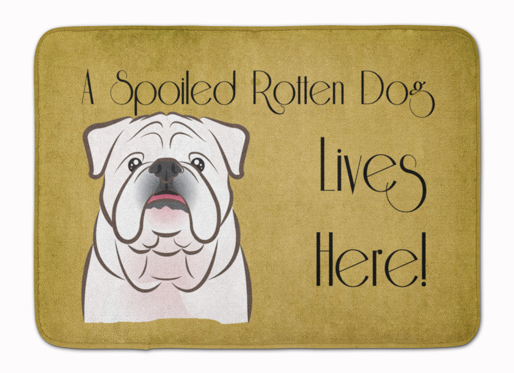 White English Bulldog  Spoiled Dog Lives Here Memory Foam Kitchen Mat Machine Washable Anti-Fatigue Cushion Comfort Bath or Kitchen Rug