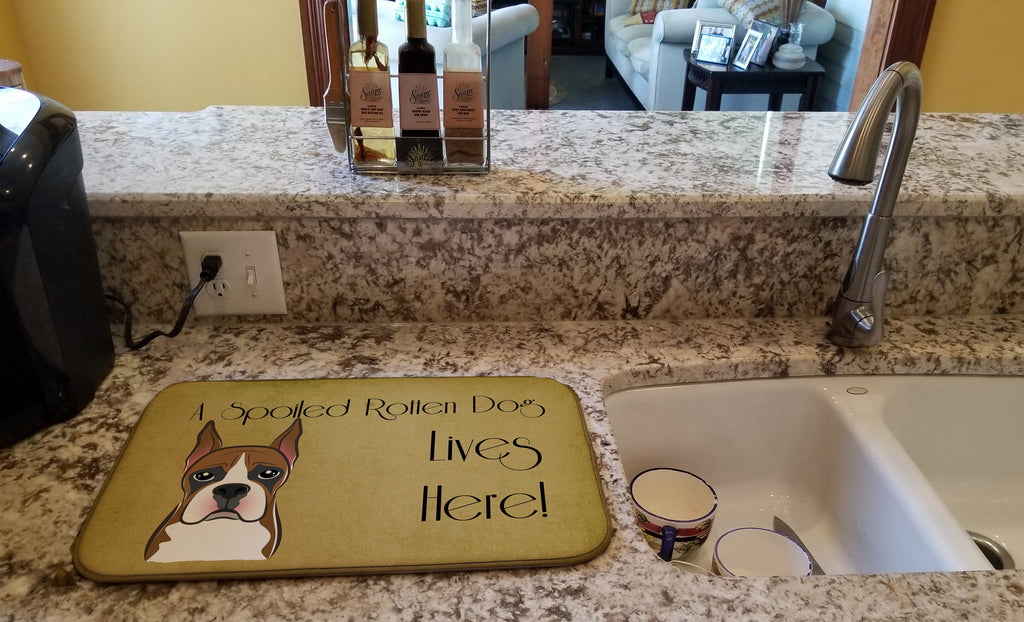 Boxer Spoiled Dog Lives Here Dish Drying Mat Absorbent Dish Drying Mat Pad for Kitchen Counter Dish Drainer Mat for Countertop, 14 x 21", Multicolor