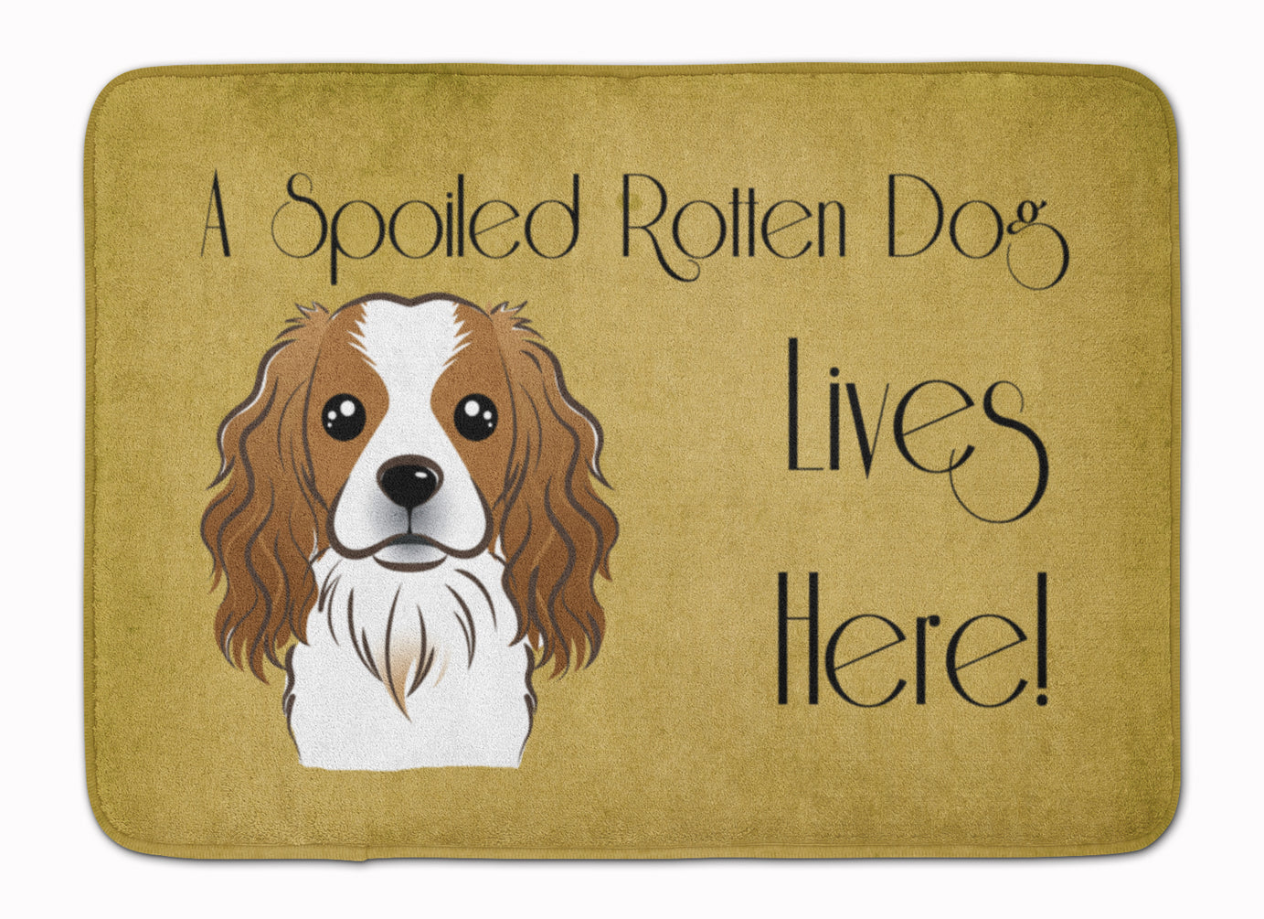 Cavalier Spaniel Spoiled Dog Lives Here Memory Foam Kitchen Mat Machine Washable Anti-Fatigue Cushion Comfort Bath or Kitchen Rug