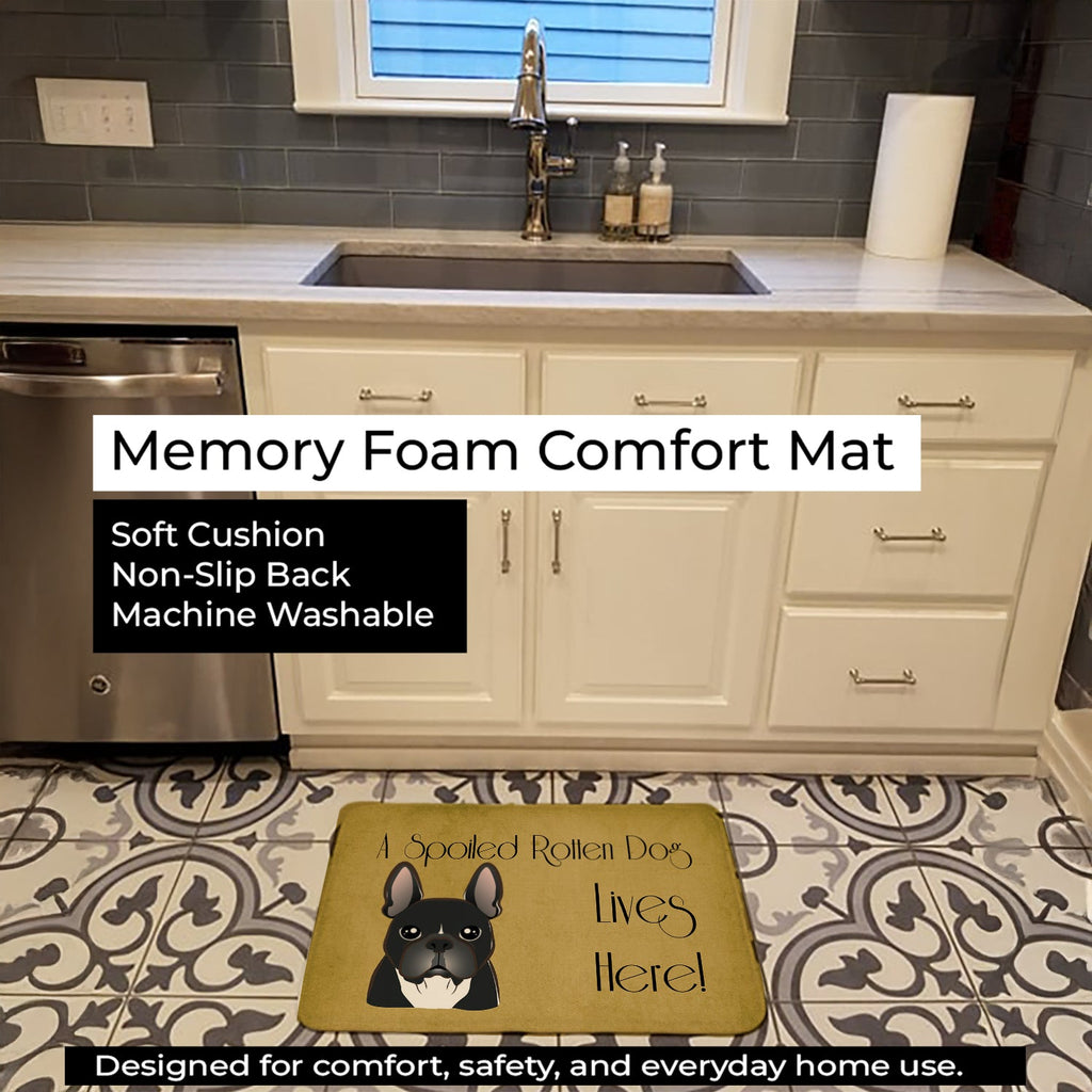 French Bulldog Spoiled Dog Lives Here Memory Foam Kitchen Mat Machine Washable Anti-Fatigue Cushion Comfort Bath or Kitchen Rug
