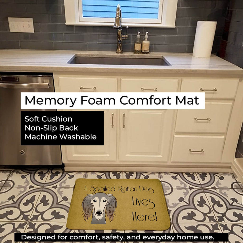 Saluki Spoiled Dog Lives Here Memory Foam Kitchen Mat Machine Washable Anti-Fatigue Cushion Comfort Bath or Kitchen Rug