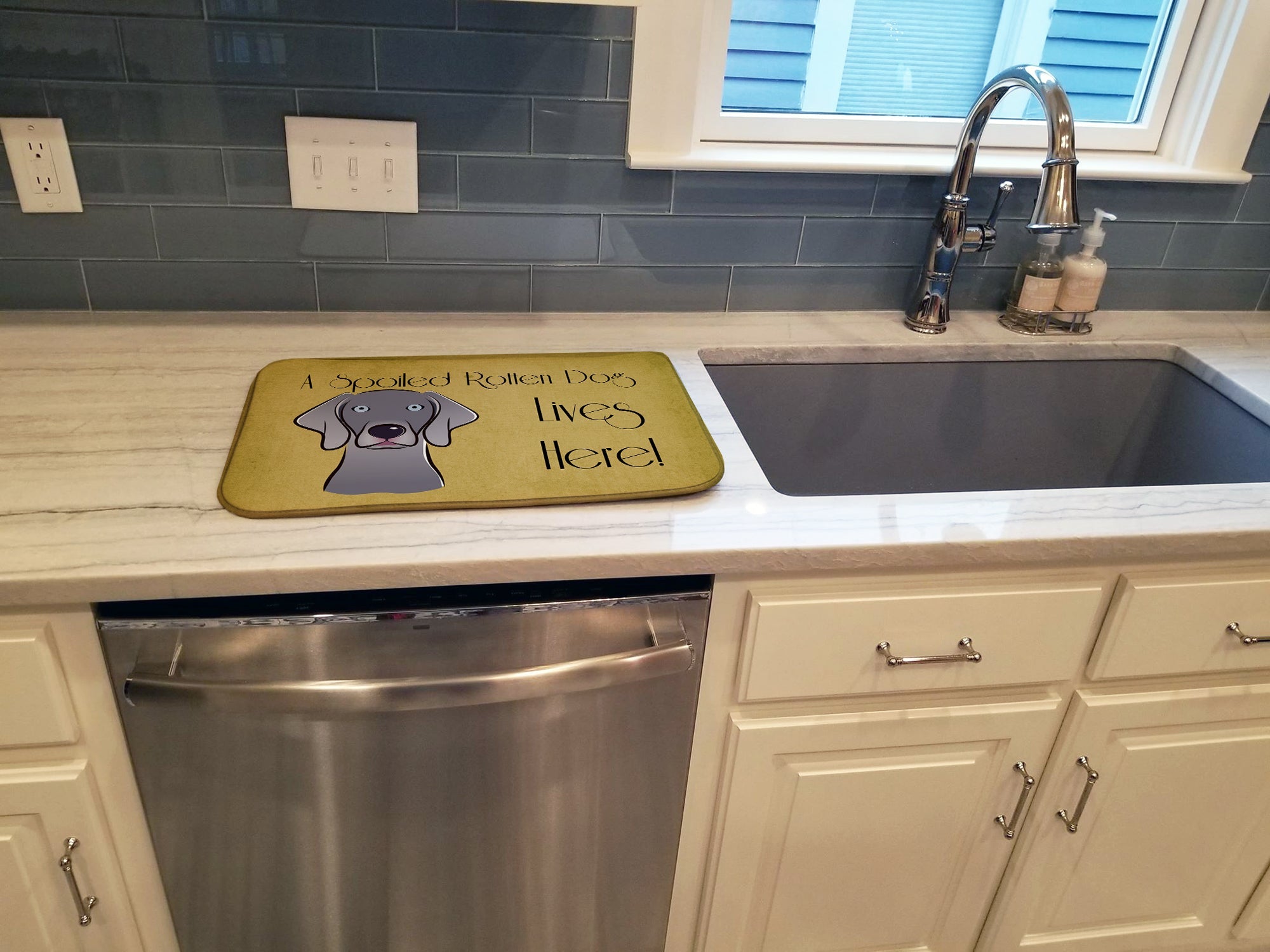 Weimaraner Spoiled Dog Lives Here Dish Drying Mat Absorbent Dish Drying Mat Pad for Kitchen Counter Dish Drainer Mat for Countertop, 14 x 21", Multicolor