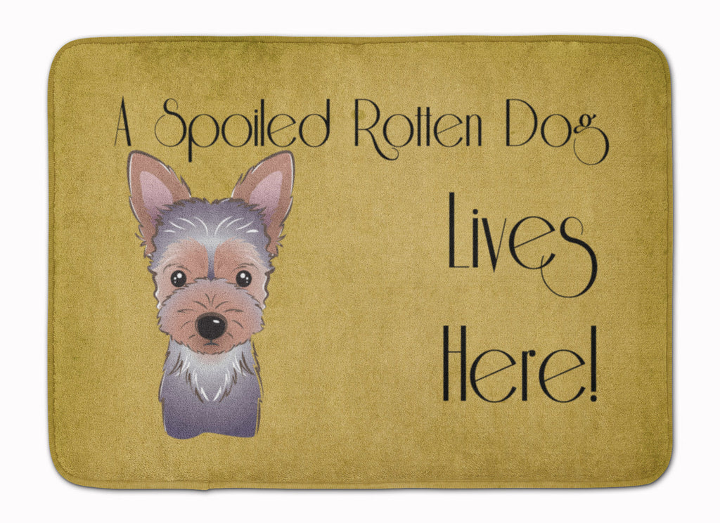 Yorkie Puppy Spoiled Dog Lives Here Memory Foam Kitchen Mat Machine Washable Anti-Fatigue Cushion Comfort Bath or Kitchen Rug