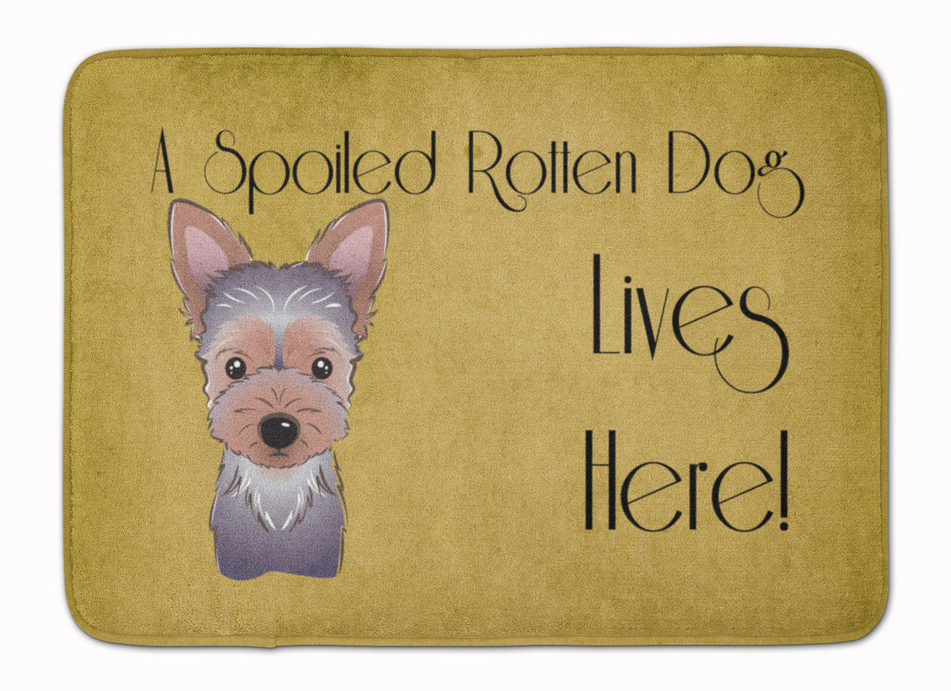 Yorkie Puppy Spoiled Dog Lives Here Memory Foam Kitchen Mat Machine Washable Anti-Fatigue Cushion Comfort Bath or Kitchen Rug
